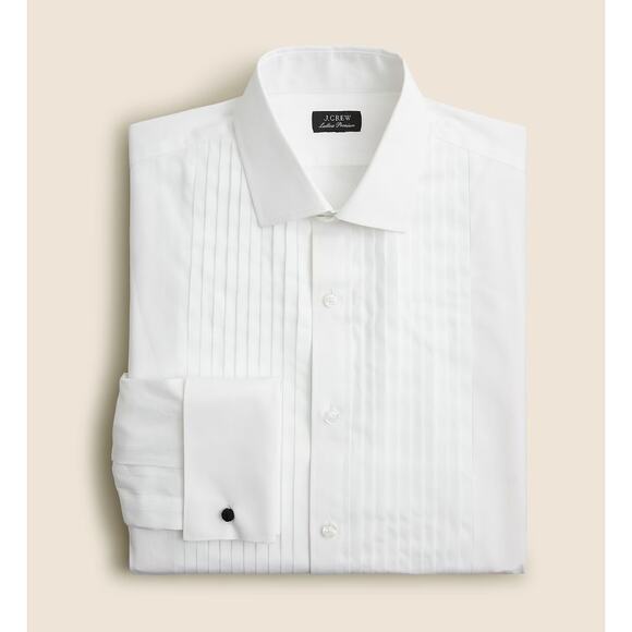 J.Crew Ludlow Pleated Bib Tuxedo Shirt White Classic Formal Evening 16/32 NWT - Picture 1 of 16